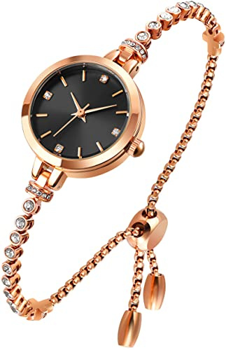 findtime Damenuhr Rosegold Analog Quarzuhr Edelstahl Strasssteine Armreif Uhren Frauen Armbanduhr Schmuck Klein