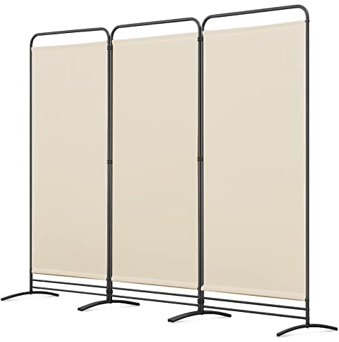 Angel Living Paravent 3 Teilig Klappbar Raumteiler Freistehend Sichtschutzwand Raumteiler Stellwand Trennwand Sichtschutz für Büros, Balkon,Schlafzimmer,Außengarten,243 x 180cm Beige