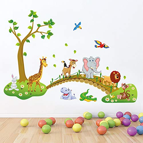 COVPAW® Wandtattoo Kinderzimmer Dschungel Tiere Baum Wandsticker Elefant Giraffe Löwe Wandaufkleber Babyzimmer Schlafzimmer Wanddeko
