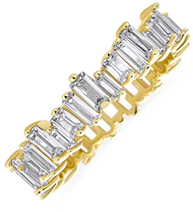 Bling Jewelry Moderner klassischer Zirkonia AAA CZ gestaffelter abwechselnder Zickzack-Baguette-Jahrestags-Ewigkeits-Ehering für Frauen 14K vergoldet .925 Sterlingsilber