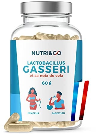 NUTRI & CO Lactobacillus Gasseri 200 milliards d’UFC/g - Probiotique Ventre Plat + Noix de Cola - Flore Intestinale Digestion - 60 gélules Gastro-Résistantes Vegan Fabriqué en France