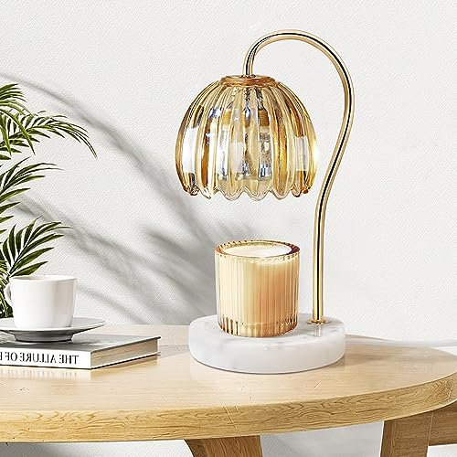 TUOTGOYEZ Candle Warmer Lamp, Electric Candle Lamp Warmer with 2 Bulbs for Scented Candles, Dimmable Wax Melt Warmer with Marble Base for Home Bedroom Décor Aesthetic House Warming Gifts