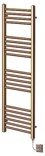 Greened House Electric Brushed Brass Straight Heated Towel Rail 300mm Wide x 1200mm High Flat Towel Radiator