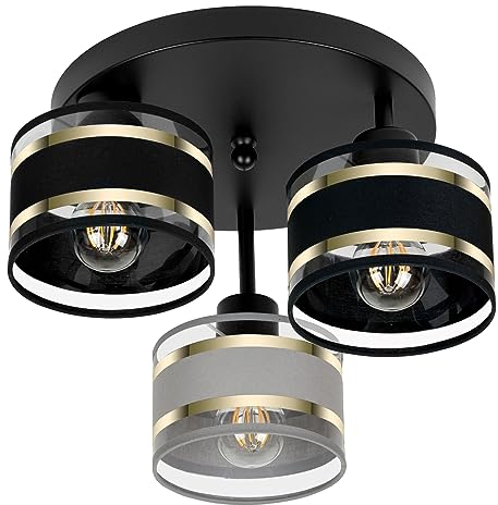 alfalux Deckenlampe Mit 3 Lampenschirmen Moderne LED Deckenleuchte Leuchte Lampe Wohnzimmerlampe Schlafzimmerlampe Kinderzimmer Wohnzimmer Schlafzimmer Badezimmer Küche Deckenleuchten TI-3030SC-SCGRSC