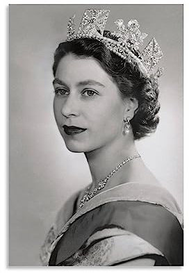 ELedvb Queen Elizabeth II Schwarz-Weiß-Kunst-Leinwand-Poster, dekoratives Gemälde, Leinwand-Wandposter und Kunstdruck, modernes Familienschlafzimmer-Dekor-Poster, 20 x 30 cm