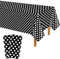 PLULON 2 Stück schwarz-weiß Gepunktete Tischdecke aus Kunststoff, 137 x 274 cm, rechteckig, Schwarze Tischdecke für Hochzeit, Geburtstag, Babyparty, Party, Picknick, Zuhause, Esstischdekoration