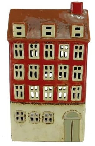 mucHome Windlicht Haus für Teelicht aus Keramik Teelichthaus Lichthaus (Rot 13,5x8x23cm)