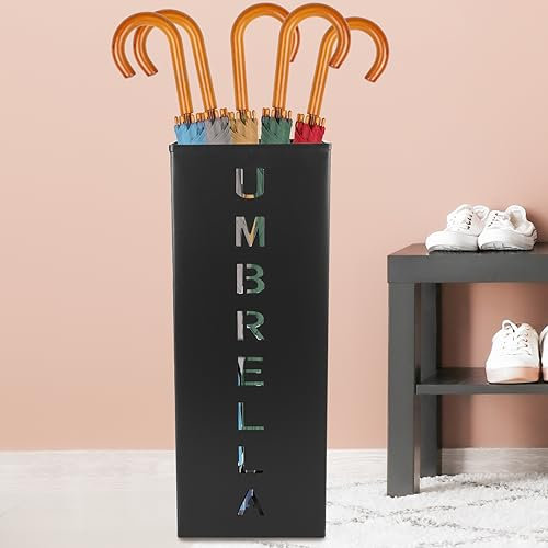 KTCINA Regenschirmständer aus Eisen Schirmständer Regenschirm Eckig Regenschirmhalter Design Modern Rostfreier Abnehmbarer Schirmständer für Skistöcken Gehstöcke Home Office Hotel (Schwarz)