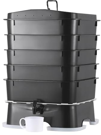 VEVOR Compostador de Lombrices 50 L con 5 Bandejas Compostador de Jardín Contenedor de Abono de Lombrices para Reciclaje de Residuos de Alimentos Excrementos de Lombrices Té de Lombrices Lombricultura