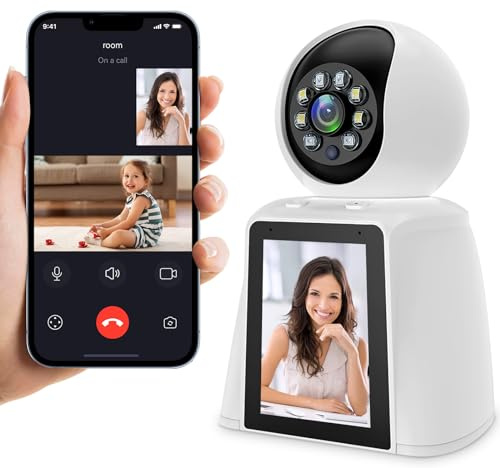 Mingfuxin Überwachungskamera Innen mit 2,8 Zoll Bildschirm, 2K 3MP Kamera Überwachung Innen, 2,4 GHz 360° WLAN Kamera Zwei-Wege-Audio Hundekamera Haustierkamera mit App, One-Touch-Anruf