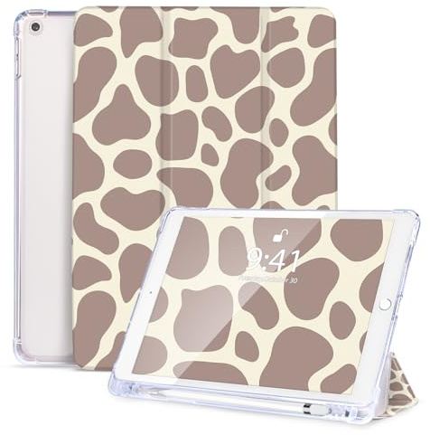 Vozehui Case For New iPad 9th/8th/7th Generation, iPad 10.2 inch Case with Pencil Holder, Protective Cover with Trifold Stand for iPad 9th, 2021/2020/2019 Auto Wake/Sleep, Cow Print