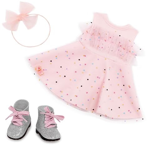 Our Generation – 18-inch Doll Clothes – Confetti-Print Party Dress – Headband & Boots Accessories – Pretend Play – Toys for Kids Ages 3 Years & Older – Pink & Colorful