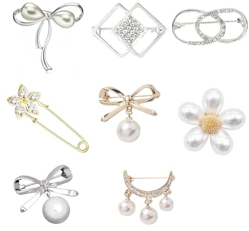 SSyang 8 Pièces Broche Bowknot Broche Perle Bowknot Artificielle,Broche Bowknot Vintage pour Femmes Broche de fixation de vêtements,pour la Fixation de Pull,Châles et Robes,Cadeaux pour Les Filles