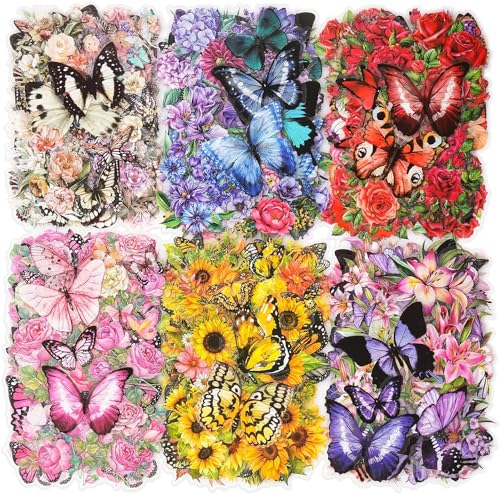 300 Pezzi Adesivi per Scrapbooking, Adesivi Farfalla Adesivi Fiori, Impermeabili Adesivi Decorativi Trasparenti, Farfalla Adesivi Floreal per Fai da Te Diario Album Calendario Taccuini Artigianato