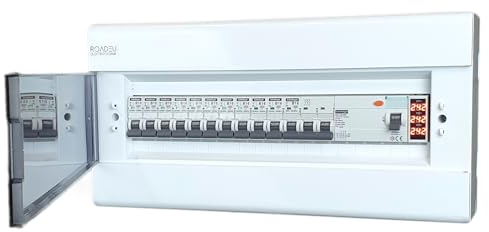 RoadEu - Leitungsschutzschalter - Stromverteiler - Komplett mit Spannungsanzeiger - Fi Schutzschalter - 16A Sicherungsautomat und 10A B. 3-Phasen Verteilerkasten