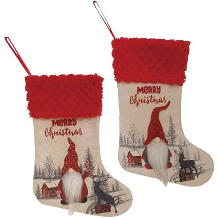 Valicaer Weihnachtsstrümpfe,2Pcs Zwerge Weihnachtsstrümpfe zum Aufhängen Nikolausstiefel Weihnachtssocken Hängende Strümpfe auf Kamin Geschenktüte Strumpffüller für Weihnachtsbaum Wand Dekoration
