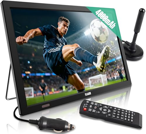 Rywob 15.6 Portable DigitalTV,4000mAh Rechargeable Battery with ATSC Tuner | Supports HDMI/USB/TF/AV Input,12v Car Charger for Camping,Built-in Vesa Wall Mount and Stand