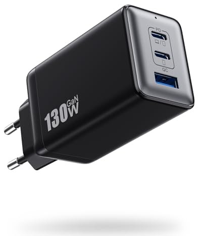 130W Chargeur USB C, 3 Ports PD QC Chargeur Rapide avec GaN III Tech, 65W Chargeur Laptop Compatible avec MacBook Pro/Air, ThinkPad, Dell XPS, iPad Pro, iPhone 16/15/14, Galaxy S23/S22,SteamDeck etc