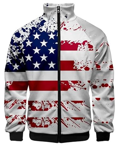 keepmore Herren USA Flagge Leichtgewicht Bomber Jacke Langarm Full Zip Jacken Casual Windbreaker Outdoor Straßenmantel mit Tasche