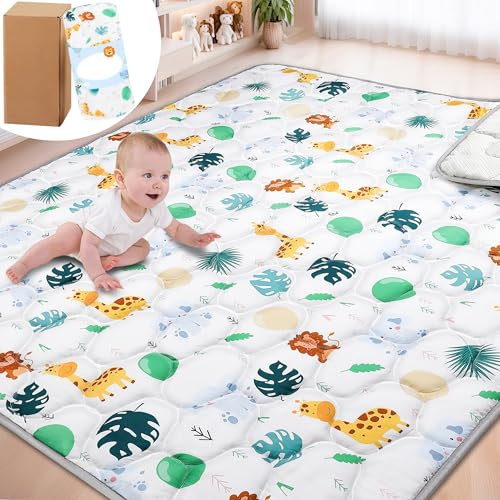 YBIKE Baby Play Mat for Floor, 180x150cm Foldable Large Non-Slip Thick Baby Crawling Mats, Portable Soft Waterproof Tummy Time Mat, Machine Washable Playmats for Toddler Kids (Animals)