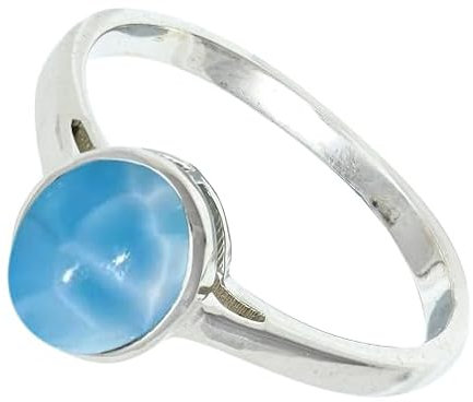 JEWELFORCE 925 Sterling Silber Larimar Edelstein Ring Herren Damen Stein Band Ring Alle Größen Ring Handgefertigter Schmuck JSR-1156BF_72 (22.9)