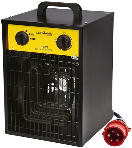 Lehmann LTOHE-5025 Puissant aérotherme 5000 W 400 V Chauffage de chantier avec thermostat et 3 niveaux de chauffage Puissance d'air 793 m³/h pour garage, chantier, atelier