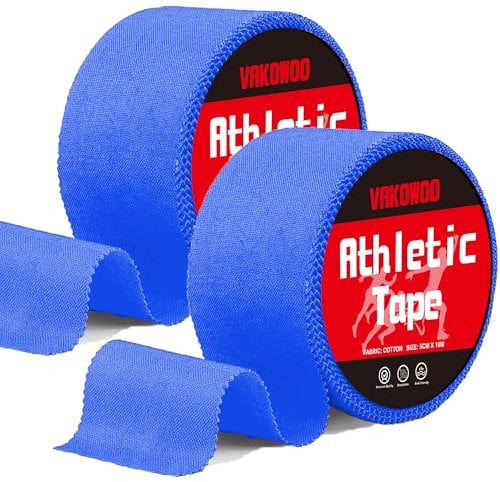 2 Rolls Zinc Oxide Tape, 5cm x 20m High Strength Sports Athletic Tape, VAKOWOO Blister Prevention Tapes for Shoulder/Wrist/Ankle, Sports Strapping Tapes for Rugby, Gym, Weightlifting, Football - Blue