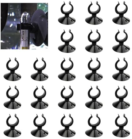 Silkwish 25 Stück Saugnpfe für Aquarium mit Clips - Aquarium Saugnapf Halter - Aquarium Saugnapf mit Schlauchhalterung für Heizstab, Luftschlauch Schlauch, Pumpe - Schwarz, 30mm x 20mm