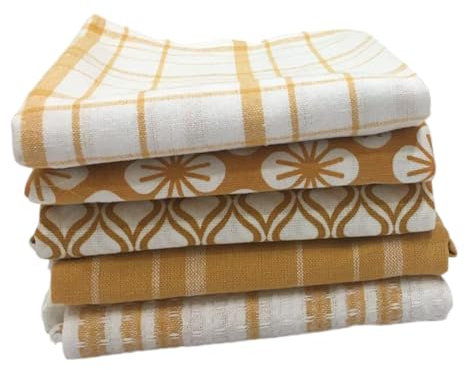 Penguin Home Premium 100% Reine Baumwolle Geschirrtuch für Küche 5er Set Küchentücher Weich & Langlebig Küchentücher Handtuchset Maschinenwaschbar, 65x45cm Farbe - Senf