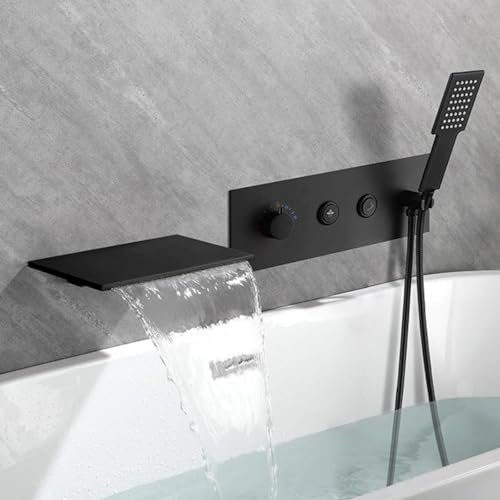 Mitigeur Baignoire Thermostatique Noir Mitigeur Bain Douche Thermostatique Cascade Poignée Simple Robinets de Douche et de Baignoire
