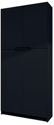 Vladon Büroschrank Logan V1, Made in Germany, Aktenschrank mit 5 Fächern und 4 Türen, Schwarz matt/Schwarz matt (82 x 185 x 37 cm)