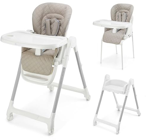 Kinderkraft TULO Kinderhochstuhl 3-in-1, Kinderstuhl, Hochstuhl, bis 25kg, 5 Höhenpositionen, 3 Rückenstützen, 3 Fußstützenpositionen, 4 Räder mit Bremse, Beige