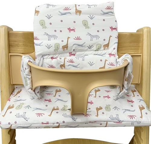 LEKEFETO Sitzkissen für Stokke Tripp Trapp Hochstuhl: Rutschfest Hochstuhl Sitzkissen Set, Laminierte Beschichtung, Bio-Baumwolle Baby Sitzkissen, Maschinenwaschbar, Einfach Befestigung, Zoo-Muster
