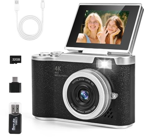 Macchina Fotografica Digitale con Scheda 32GB, 1080P 40MP Fotocamera Digitale Compatta con schermo da 2,4 pollici 180°, Fotocamere Digitali Per Bambini Adolescenti Adulto Principianti (Schwarz)