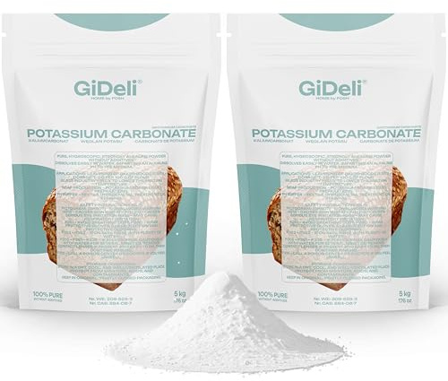 GiDeli Kaliumcarbonat Pottasche 10 kg in 2 Beuteln - Lebensmittelqualität | Traditionelles Triebmittel für Lebkuchen und Flachgebäck, auch für Sauerteig und Kaliseife
