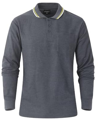 Men's Long Sleeve Polo Shirt, Classic Cotton & Polyster, Formal and Casual Top with Multiple Colours, Tipped Collar with Pocket, M-3XL 2400/03
