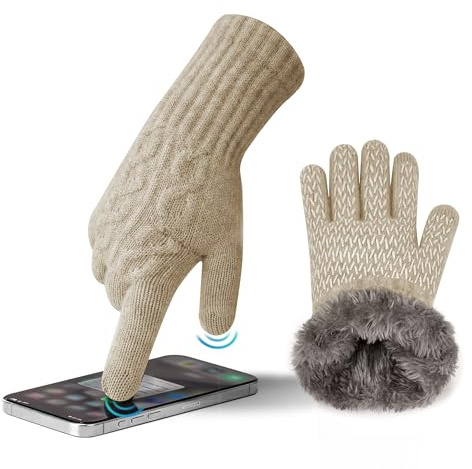 MAGISDU Alpaka Handschuhe Damen Fleece Doppelfutter & Touchscreen - Thermo Winterhandschuhe mit Anti-Rutsch und elegantem Zopfmuster-Jacquard Ski Scooter Auto Laufen Gassi gehen Smartphone​​