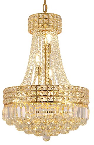 MSSIAN Kronleuchter Gold, Kronleuchter Kristall, Kronleuchter Vintage & Kronleuchter Modern – Dimmbar & Höhenverstellbar, 6x E14, Luster Wohnzimmer, Pendelleuchte Gold, Ø 42 cm