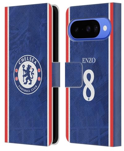 Head Case Designs Offizielle Chelsea Football Club Enzo Fernández 2025/26 Spieler Home Kit Leder-Wallet-Hülle Kompatibel mit Google Pixel 10