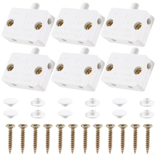 Lichtschalter für Schranktüren, 6 Stück, für Schrank- und Schrankbeleuchtung, PC-Material kompakte Größe 33 x 23 x 10 mm, mit 1 A, 250 V