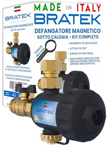 Bratek Defangatore Boiler – Filter für Heizkessel, magnetisch, 10.000 Gauss, Kondensationskessel, hält Rost, Eisen und Sand bis zu 800 µ – Anschlüsse Messing 3/4 Zoll, 4-90 °C, 6 Bar