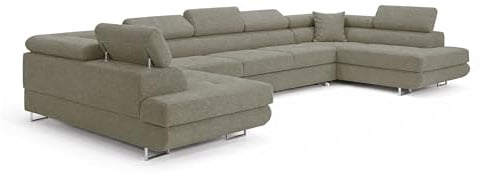 COMFORTINO FURNITURE Ecksofa mit Schlaffunktion Big PASTI U-Form, Sofa Couch mit Bettkasten, 3-Sitzer Eckcouch, Schlafsofa für Wohnzimmer, Big Sofa Couch mit Schlaffunktion (Bouclé Quelle 20)