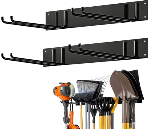 EUBSWA Aufhängung Gartengeräte, Gerätehalter Wandhalterung mit 4 Doppelhaken, Gartengerätehalter Halterung Gartengeräte, 150 kg Tragkraft, Besenhalterung Wand für Garage, Garten, Keller