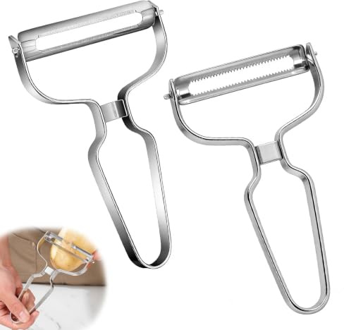 2PC Edelstahl Sparschäler – Gemüseschäler mit Glatter Pendelklinge | Kartoffelschäler für Großes Gemüse, Kürbis, Kohlrabi, Gurke, Karotten und Obst