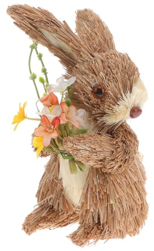 jojofuny Easter Bunny Ornament: Straw Rabbit Decor Handmade Woven Bunny Statue for Easter Home Desktop Decoration, 20cm