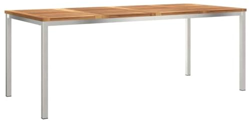 Mhdvray Gartentisch Teak 200 x 90 cm aus Massivholz mit Edelstahlrahmen Modernes Design Robust & Langlebig für Garten Balkon Terrasse Outdoor Essen