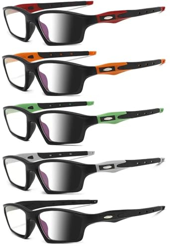 Eyglajdd 5er-Pack TR90 Frame Selbsttönende Sportlicher Lesebrille Blaulichtfilter Photochrome Herren Damen Lesehilfe Sehhilfe Orange Grün Schwarz Grau Rot