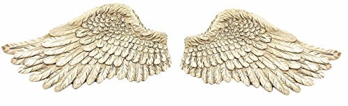 Pair of Angel Wings Ornate Vintage Shabby Cherub Wall Art Fair Garden Decoration (Large, Cream)