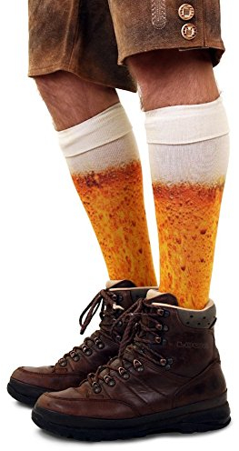 shoperama Kniestrümpfe mit Bier Druck Socken Herren Damen Strümpfe Karneval Verkleidung Party lustig Oktoberfest, Größe:43-46