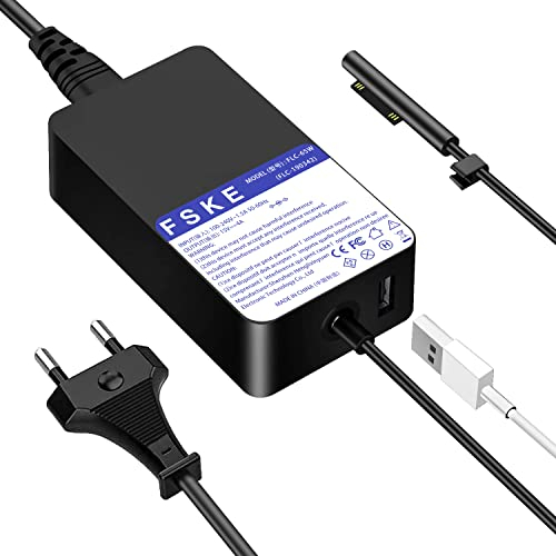 FSKE Cargador Surface Pro 65W 15V 4A Cable de Carga Microsoft Power Supply para Surface Pro X/7/6/5/4/3 Surface Laptop 3/2/1 Surface Book y Surface Go,con Puerto USB